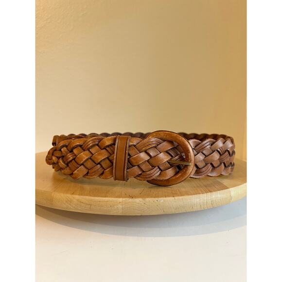 Brighton Tan Genuine Leather Woven Weaved Chunky Belt Size Small